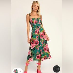 Lulus pretty poetic green floral printed dress